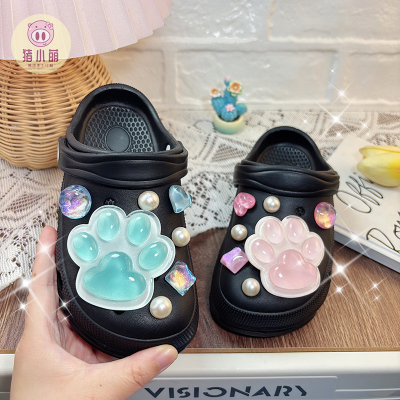 Cat's Paw Hole Shoes Girl White One-Piece Slippers Kids Swimming Outdoor Non-Slip Soft Bottom Western Style Wet Summer — 3