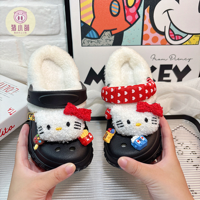 儿童新款防滑软底黑色加绒洞洞鞋