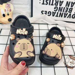 儿童黑色洞洞鞋平底男童女童拖鞋外穿防滑男款女款2025年新款沙滩
