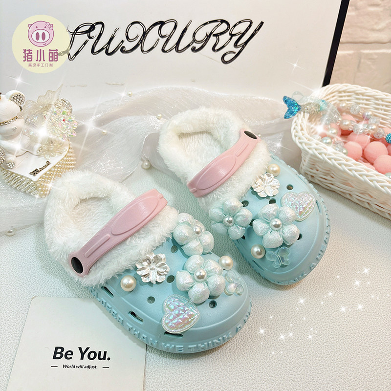 女童加绒洞洞鞋儿童中大童小公主棉拖鞋室内家居2026新款冬季外穿