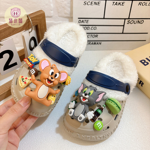 儿童拖鞋加绒加厚冬季棉拖鞋男外穿女童宝宝室内冬男宝秋冬款女宝