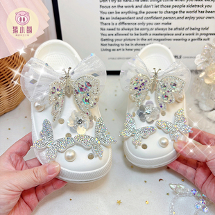 2025新款时尚儿童洞洞鞋女孩灵动蝴蝶白色拖鞋女夏天外穿爆款网红