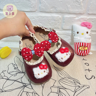 女童玛丽珍公主鞋秋冬儿童红色小皮鞋洋气女宝宝浅口豆豆鞋芭蕾风