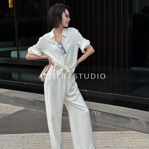 TTIER |【罗马画报】夏季新款28桑蚕丝72汉麻短款百搭上衣MSL110