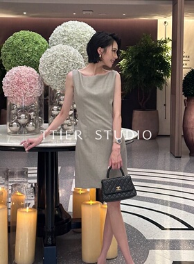 TTIER｜【富家千金】夏季复古无袖立裁一字领显瘦女士连衣裙MS334