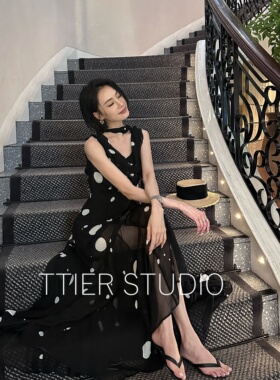 TTIER｜【盛夏午后】无袖收腰撞色波点连衣裙MS285