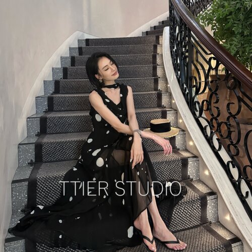 TTIER｜【盛夏午后】无袖收腰撞色波点连衣裙MS285