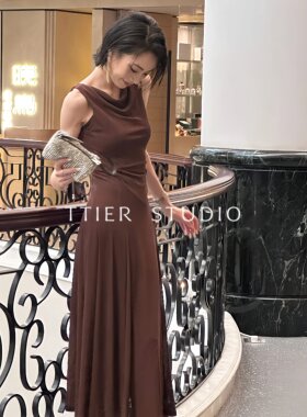 TTIER｜【刺猬小姐】夏季复古荡领抽褶无袖显瘦女士连衣裙MSL068