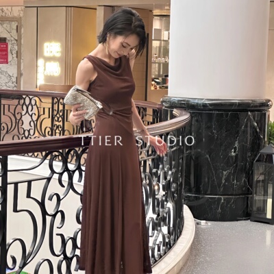 TTIER｜【刺猬小姐】夏季复古荡领抽褶无袖显瘦女士连衣裙MSL068