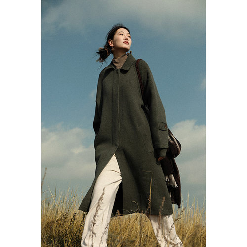 【一路向北】云栖橪纯羊绒大衣秋冬 1200克重磅翻领长款加厚外套