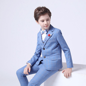 套装 2024韩版 三件套男 新款 主持表演花童西装 儿童格子小西装 春秋季