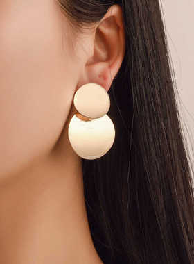 Gold Metal earrings women金色圆片复古时尚耳环ins光面百搭耳钉