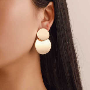 Gold Metal earrings women金色圆片复古时尚耳环ins光面百搭耳钉
