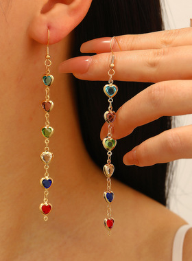 Rainbow Heart Whisper Long Earrings多彩爱心流苏耳环手链项链