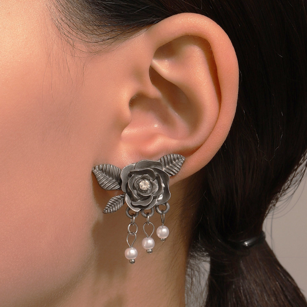 朋克哥特式复古玫瑰花耳钉