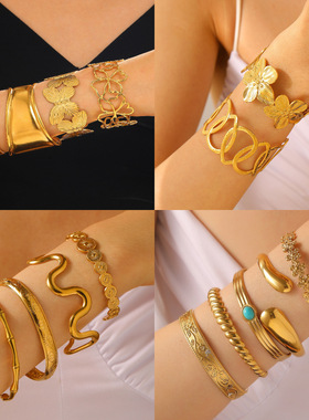 时尚简约复古几何钛钢手镯