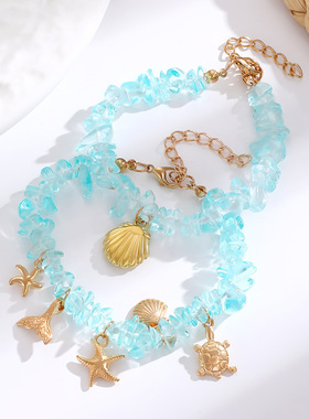 清新自然海洋风碎冰蓝石头手串