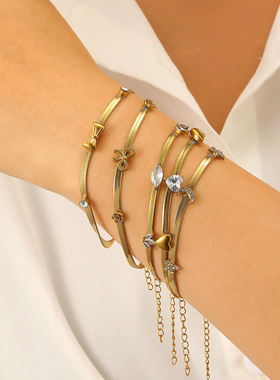 蝴蝶结爱心星月水晶钛钢蛇骨手链