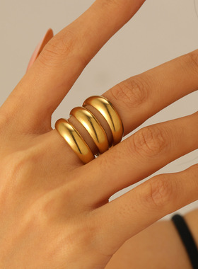 时尚简约钛钢御姐盐系三环戒指