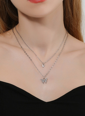 森系温柔双层蝴蝶锁骨链