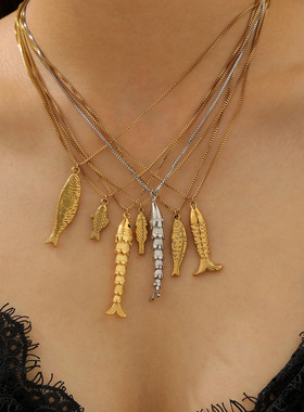 趣味时尚好运锦鲤鱼形锁骨链