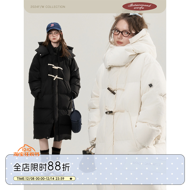 长款牛角扣羽绒服90白鸭绒