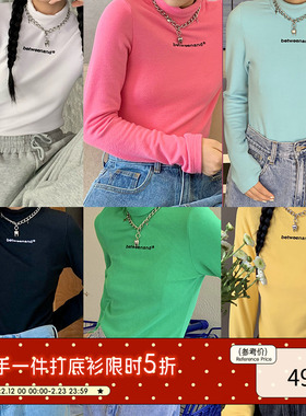 BETWEENAND 不吞 多色基础logo长袖四季紧身打底高领上衣