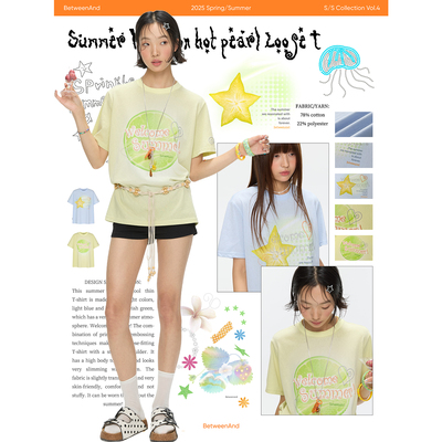 夏日短袖双色宽松t恤上衣