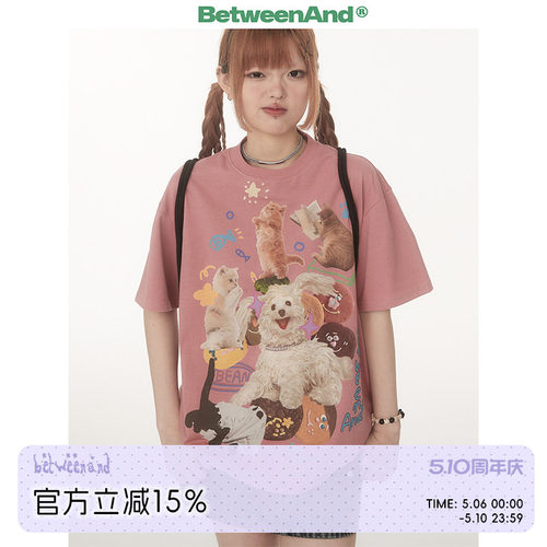多巴胺夏季热闹猫狗印花短袖T恤