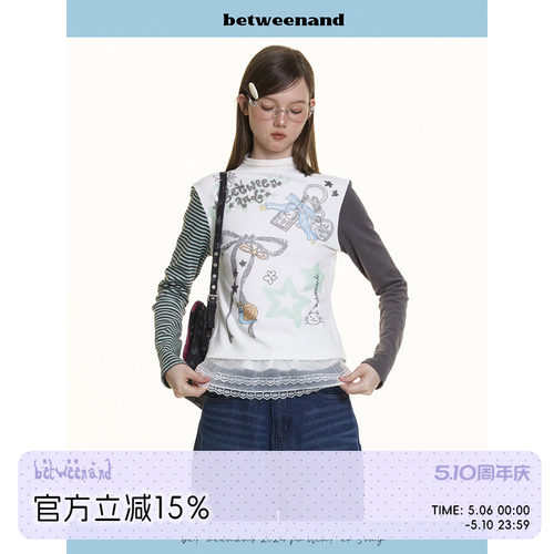 蝴蝶结手绘拼接打底上衣