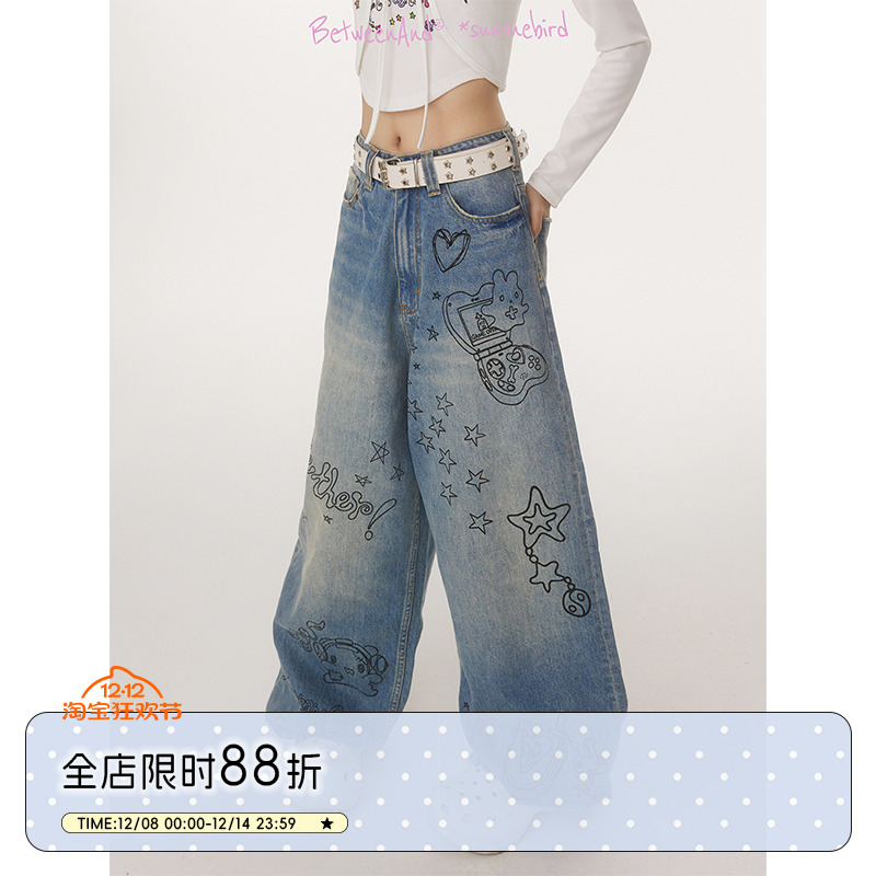 夏季未来感涂鸦复古牛仔裤