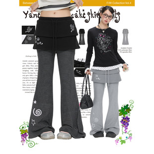 新款 BETWEENAND 休闲裤 微喇遮肉亚文化长裤 秋冬亚萌条纹蛋糕裙裤