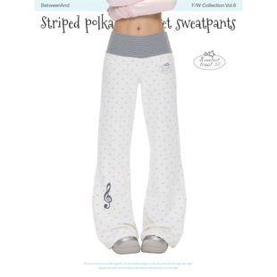 新款 BETWEENAND「素波讯号」冬日腰头白色波点印花休闲裤 加绒卫裤