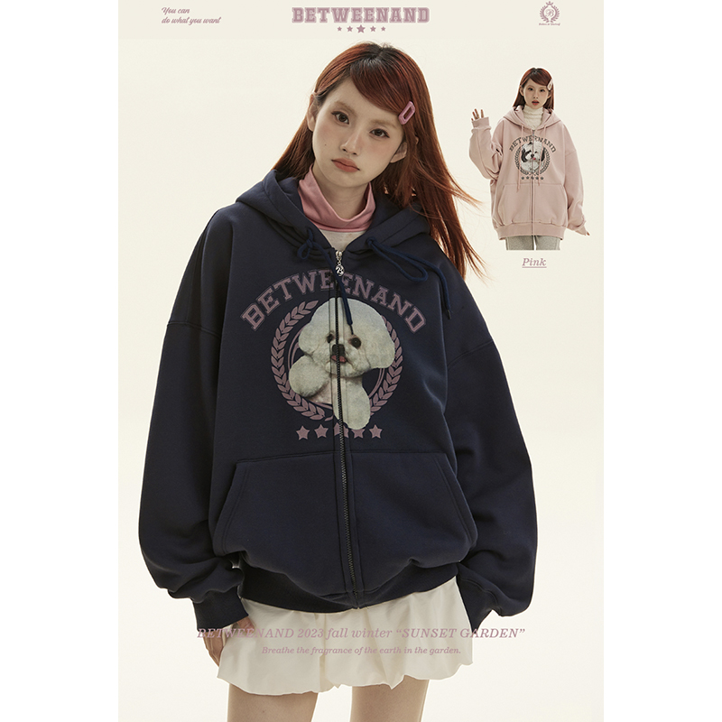 BETWEENAND相框狗狗连帽卫衣