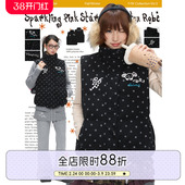 BETWEENAND 闪粉星星黑色baby绒背心马甲叠穿保暖外套棉服女 冬季