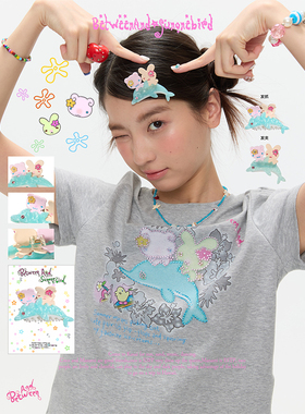 BETWEENAND夏日敲可爱冲浪海豚发夹 冲浪海豚鲨鱼吧唧醋酸发抓