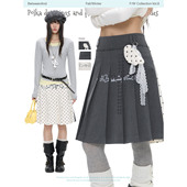 BETWEENAND「翎序双生」冬季 学院正反两穿拼接灰白波点百褶裙中裙