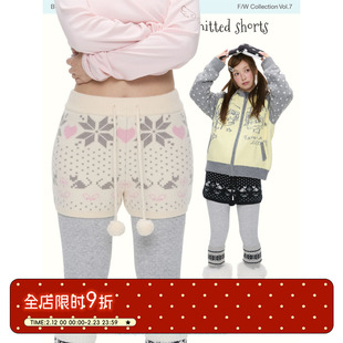 BETWEENAND「糯糯雪花」冬季雪花波点高腰暖和加厚针织短裤女裤子