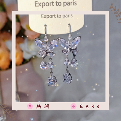 蝴蝶耳环铜镀金法式复古锆石女