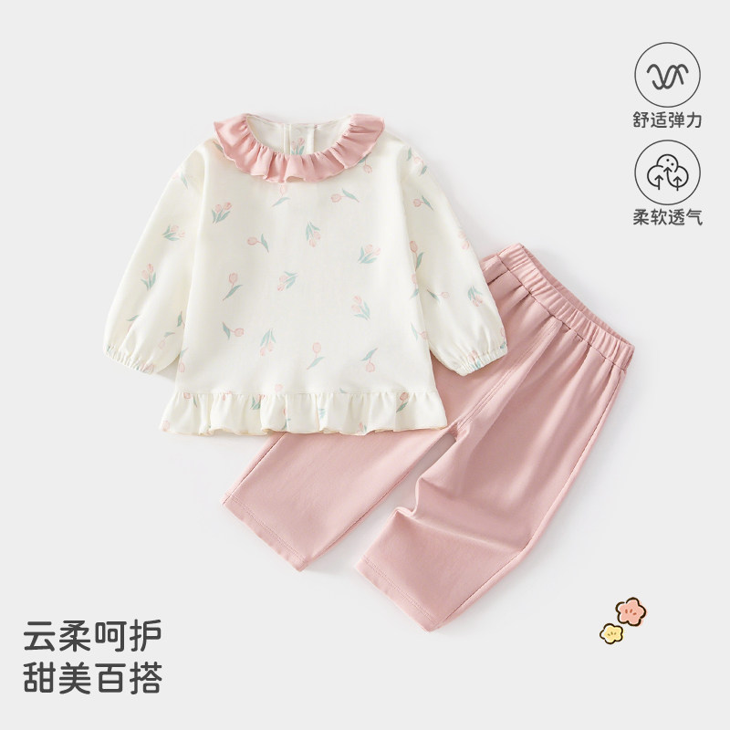 春秋婴幼儿套装女宝宝公主风A类全棉甜美衣服家居服长爬外出服