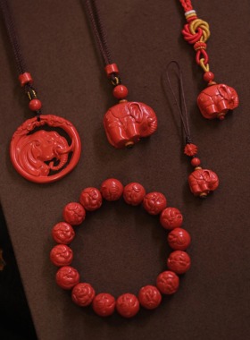 高含量朱砂大象吉象项链挂件钥匙