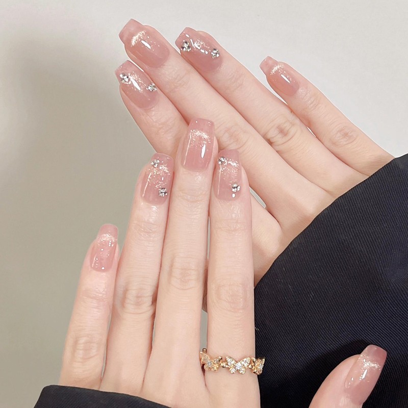 手工美甲穿戴甲短款法式猫眼闪钻