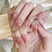 手工裸色腮红美甲穿戴甲杏仁型中长款 2026新款 轻奢高级感秋冬显白