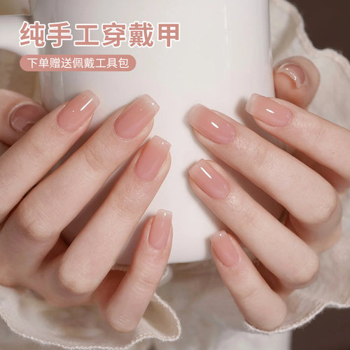 纯手工裸粉色穿戴甲短款学生显白