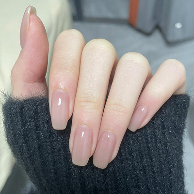 手工裸色美甲穿戴甲短款纯色