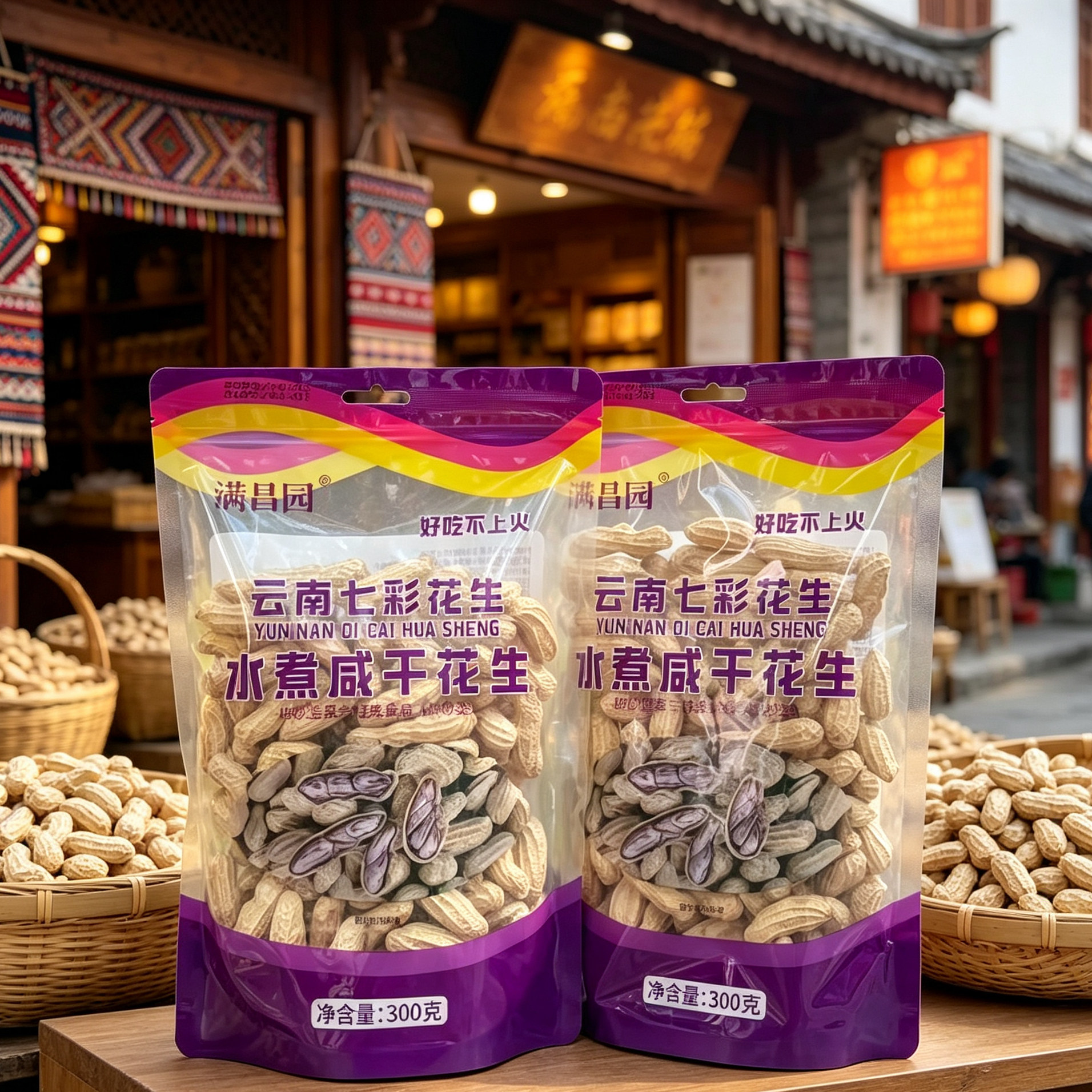 满昌园七彩花生咸干花生带壳香甜原味新鲜五彩牛奶花生米休闲零食