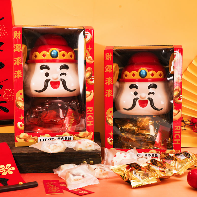 UDK优之良品财神爷臻巧球雪花酥165g礼盒装存钱罐摆件巧克力零食