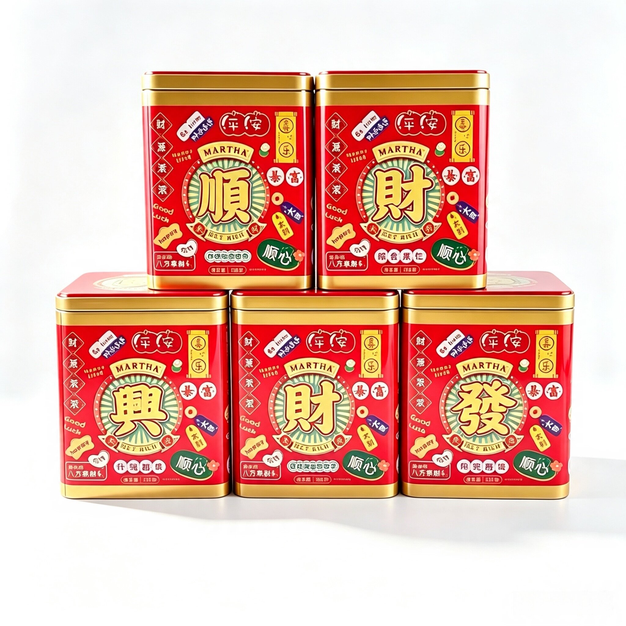 MARTHA八方来财休闲年货脆脆卷西梅糖果饼干铁盒装小吃休闲零食