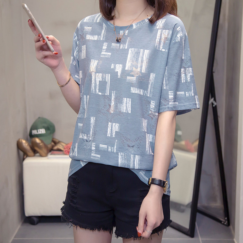 香港大码女装2024年新款夏季胖妹妹显瘦短袖t恤宽松上衣半袖圆领