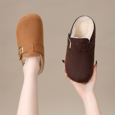 厚底外穿复古加绒勃肯棉拖